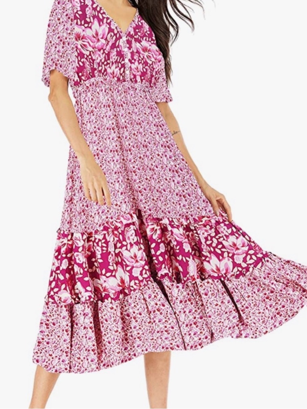 R. Vivimos Ruffle Sleeve Patchwork Boho Maxi Dress